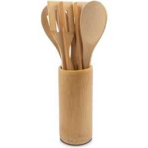 Bamboo Kitchen Set In Stand 6 Pcs
