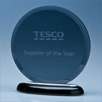 15.5cm x 10mm Smoked Glass Circle on a Black Piano Finish Base