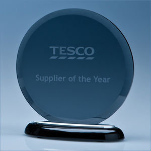 15.5cm x 10mm Smoked Glass Circle on a Black Piano Finish Base