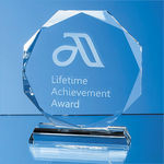 12cm x 12cm x 15mm Clear Glass Facetted Octagon Award