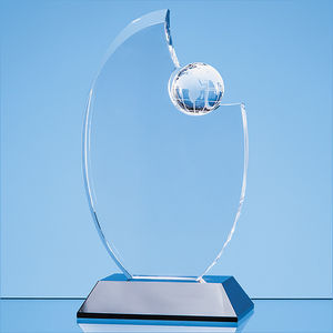 20.5cm Optical Crystal Globe Award Mounted on an Onyx Black Base