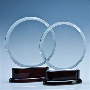 17cm x 10mm Crystal Circle on a Rosewood Piano Finish Base