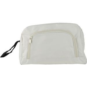 Cosmetic bag with zipped main compartment one side handle