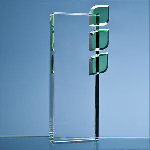 27cm Optical Crystal 'Eco Excellence' Award with Triple Green Leafs