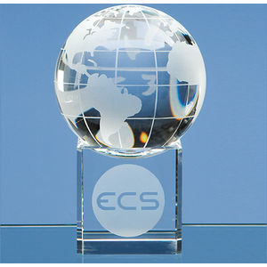 8cm Optical Crystal Globe on a Clear Crystal Base