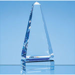 23cm Clear Optical Crystal Cenotaph Award with a Single Cobalt Blue Line