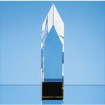 25.5cm Clear & Emerald Green Optical Crystal Pointed Monolith Award