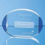 17cm Clear & Cobalt Blue Optical Crystal Column Oval Award