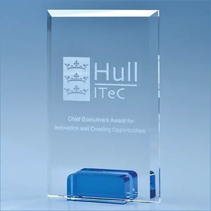 14.5cm Optical Crystal Rectangle with a Cobalt Blue Base