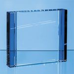 18cm Clear & Cobalt Blue Optical Crystal Column Rectangle Award