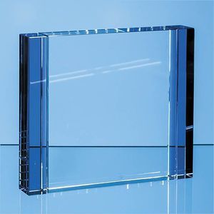 12cm Clear & Cobalt Blue Optical Crystal Column Rectangle Award