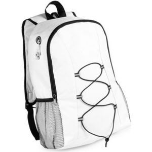 Backpack with zipped main compartment and side mesh pocket