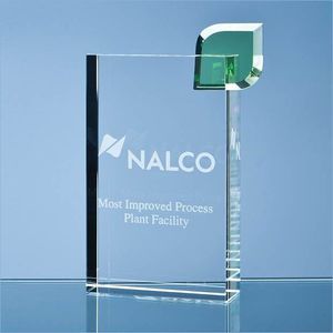 17cm Optical Crystal Eco Excellence Award with a Single Green Leaf