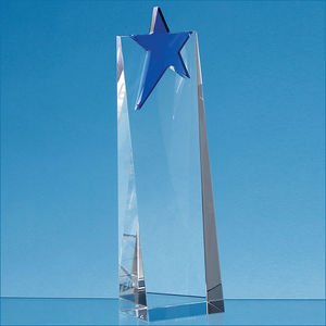 18cm Optical Crystal Rectangle with a Cobalt Blue Star Award