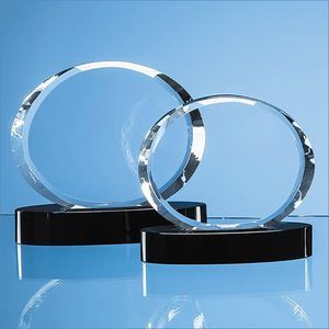 17cm Optical Crystal Oval Award mounted on an Onyx Black Base