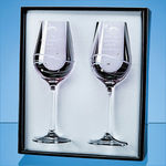 2 Pink Diamante Wine Glasses with Spiral Design Cutting in an attractive Gift Box
