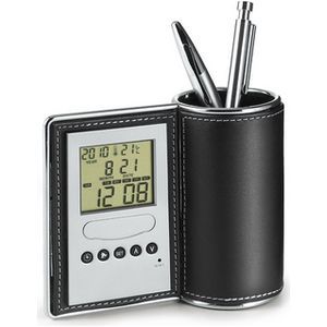 Pen holder with multifunctional clock - Metal PU ABS