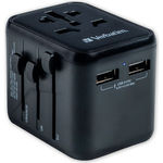 Verbatim 2-Port USB-A Universal Travel Adapter