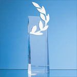 24cm Optical Crystal Rectangle with Silver Laurel Leaf