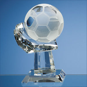 10cm Optical Crystal Football on Mounted Hand Award
