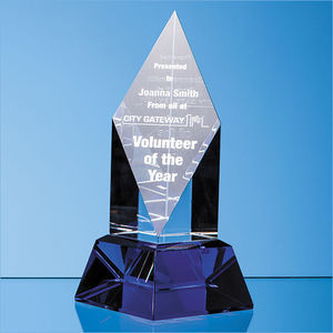 24cm Clear Optical Crystal Diamond Mounted on a Cobalt Blue Base