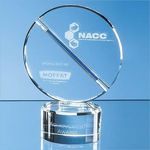 21cm Optical Crystal Mounted Circle Award with a Single Diagonal Cobalt Blue Line