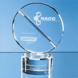 21cm Optical Crystal Mounted Circle Award with a Single Diagonal Cobalt Blue Line