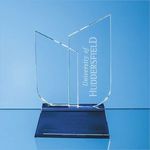 17cm Optical Crystal Double Slope Award on a Sapphire Blue Base