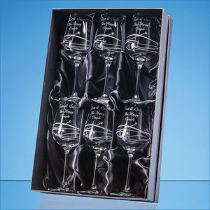 6 Diamante Wine Glasses with Essence Design Cutting in a Satin Lined Gift Box