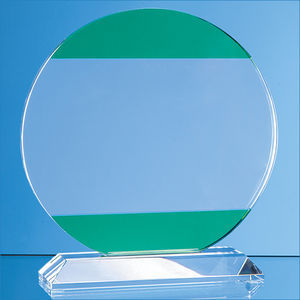 14cm Clear & Light Emerald Green Optical Crystal Circle Award