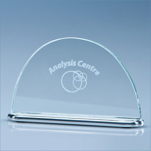 14cm x 8.5cm x 7mm Clear Glass Half Moon on an Aluminium Base