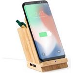 Bamboo wireless charger 5W 4 USB hub 2.0 pen holder phone stand