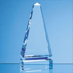 20cm Clear Optical Crystal Cenotaph Award with a Single Cobalt Blue Line