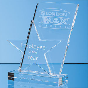20cm Optical Crystal Mounted Angled Star Award