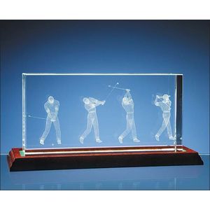 3D Golf Scene in 10cm x 20cm Optical Crystal Block