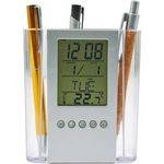Pen holder with clock