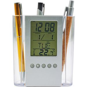 Pen holder with clock