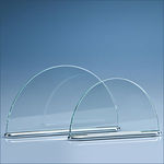 24.5cm x 13.5cm x 7mm Clear Glass Half Moon on an Aluminium Base