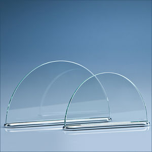 24.5cm x 13.5cm x 7mm Clear Glass Half Moon on an Aluminium Base