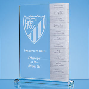 24cm x 17cm x 10mm Clear Glass 'Monthly' Rectangle Award with 12 x Winners Plaques