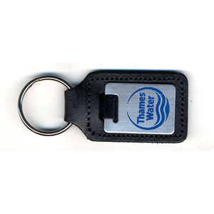 Leather fob with stainless steel enamelled medallion