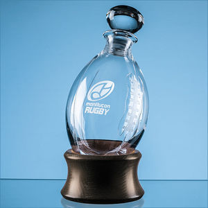 Dartington Crystal Rugby Ball Decanter with Wooden Base