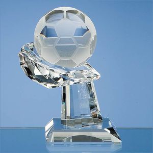 8cm Optical Crystal Football on Mounted Hand Award