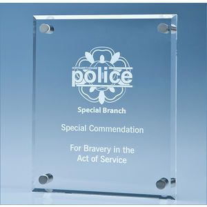 25cm x 20cm Clear Glass Wall Display Plaque inc Fixing Kit