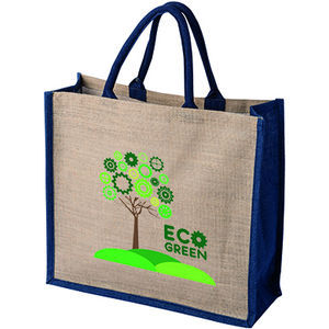 Large Natural Jute Bag Dyed Navy Gussets and Handle