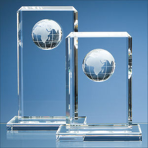 19cm Optical Crystal Globe Rectangle Award