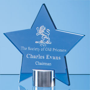 14cm Cobalt Blue Glass Star Mounted on a Brushed Aluminium Base