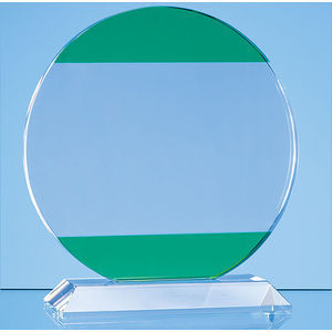 16.5cm Clear & Light Emerald Green Optical Crystal Circle Award