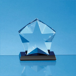 15cm x 5cm Optical Crystal Facetted Star Mounted on an Onyx Black Base
