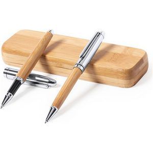 Bamboo writing set ball pen and roller ball pen